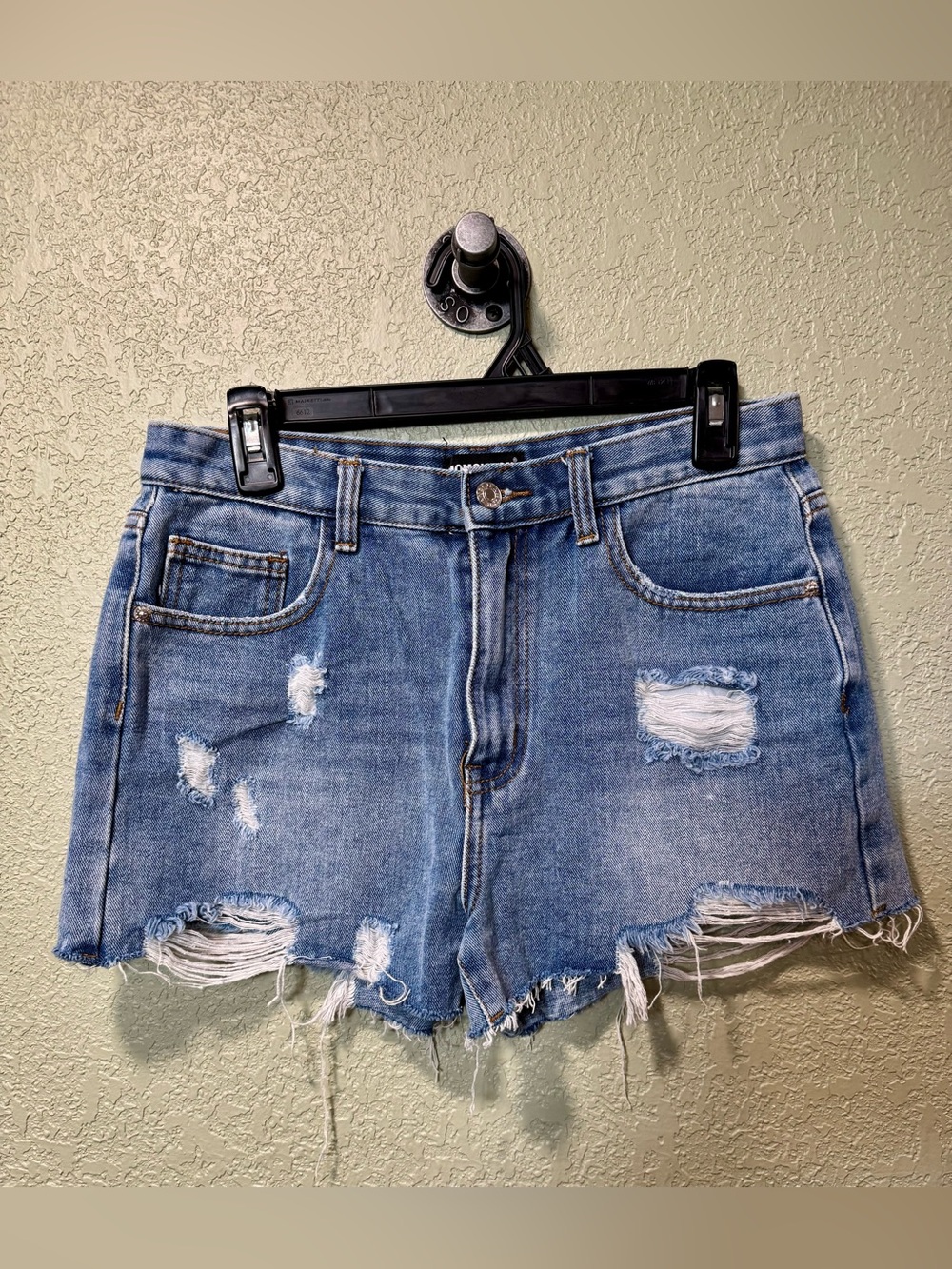 Momokrom Blue Distressed Denim Shorts size 10